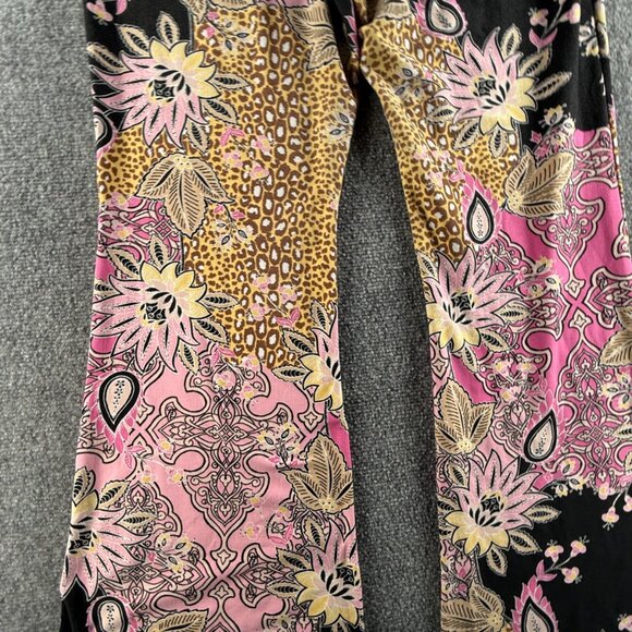 Bohemian Pink Black Paisley Floral Colorful Pants Women Soft Pull On Stretch XL - Picture 16 of 16